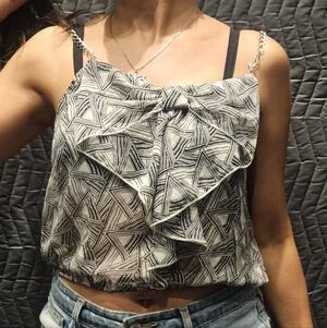 Must Have Black & White Ruffle Chain-Strap Cami